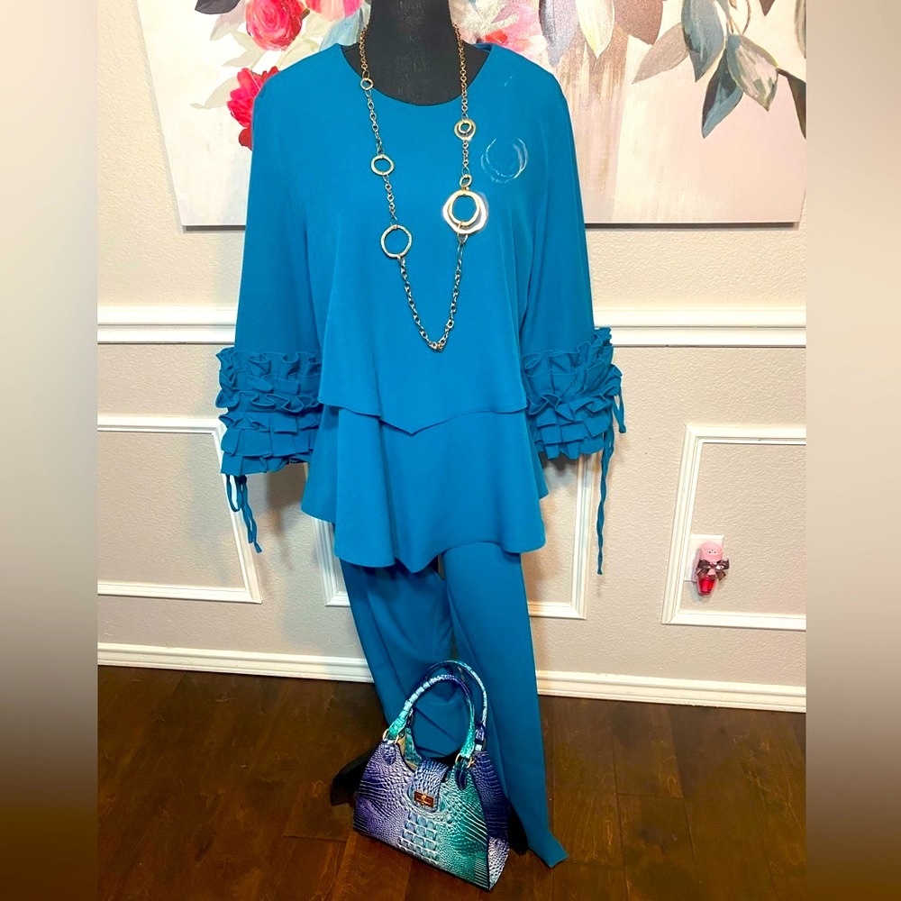 NWT 2 PIECE DARK TURQUOISE PANT SET || 3XL; UK 20; TR 48 || See measurements